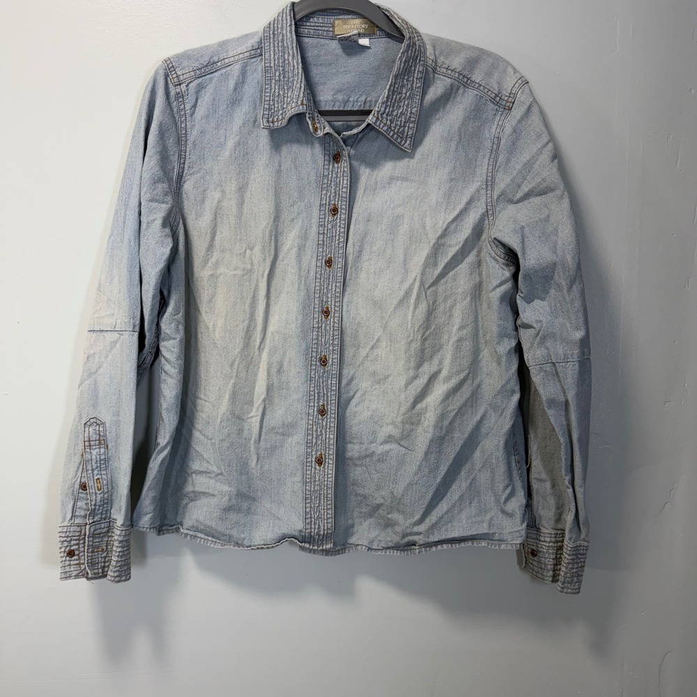 Vintage Territory Ahead Denim Shirt XL Blue Cotton Long Sleeve Button Up